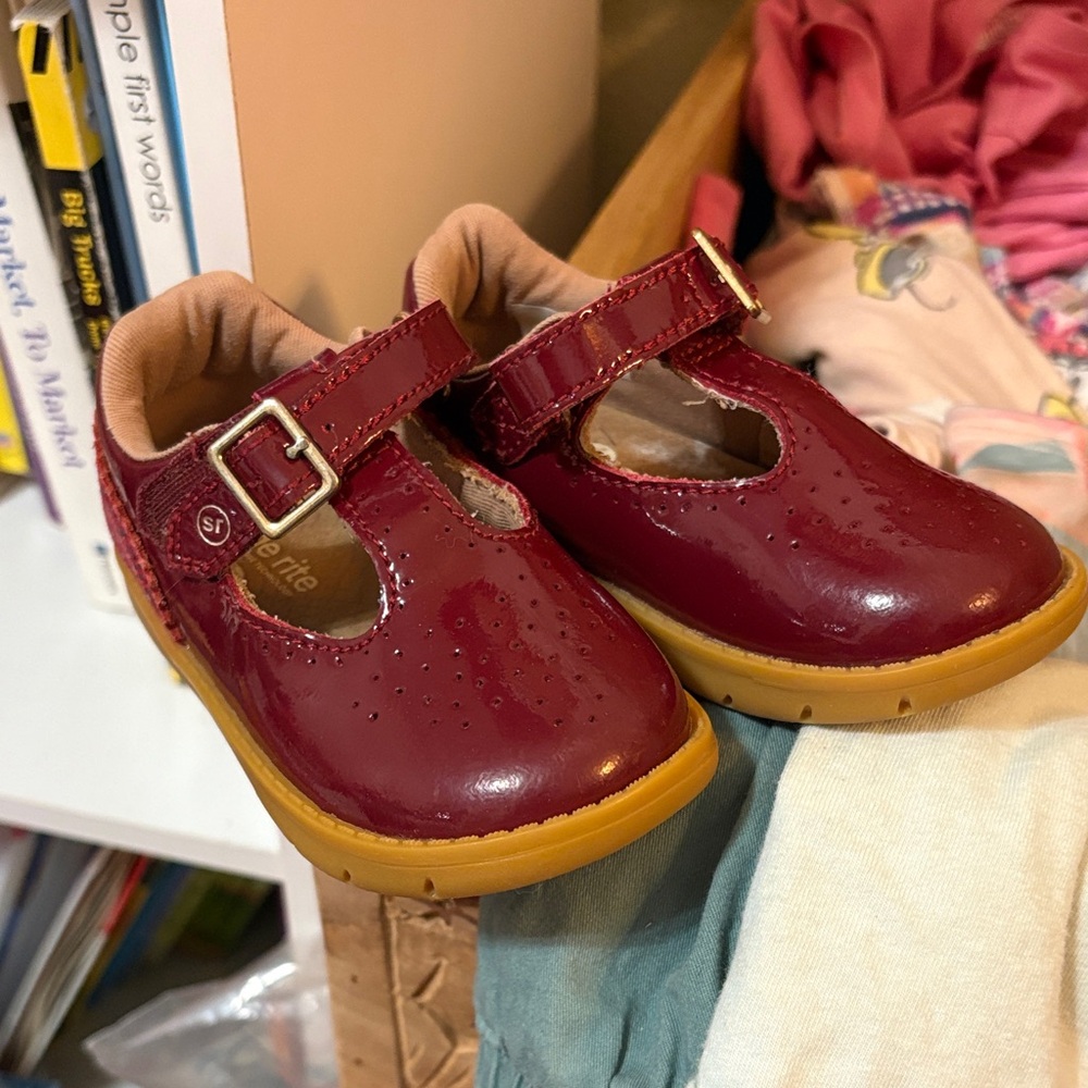 Stride Rite Burgundy Baby Shoes with Buckle